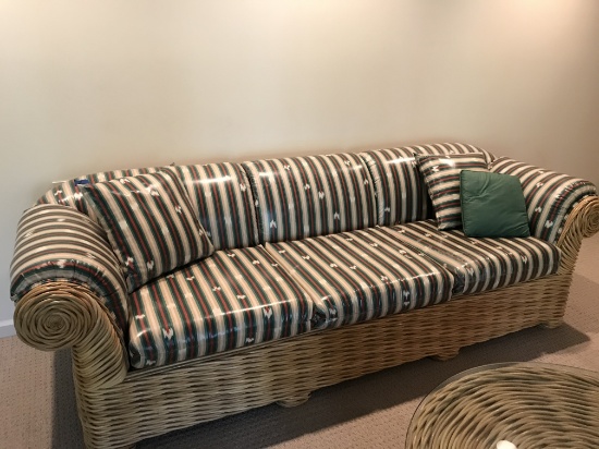 84 inch Pacific rattan couch with pillows