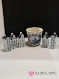 Blue Delft Flower Pot and Houses