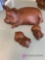 Red male pig with babies wooden figurine