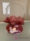 Fenton cranberry basket handpainted signed