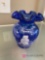 Fenton blue vase handpainted signed