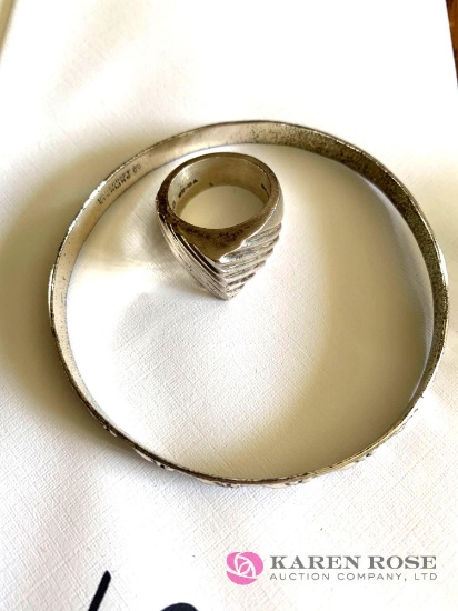 Silver ring, bangle bracelet