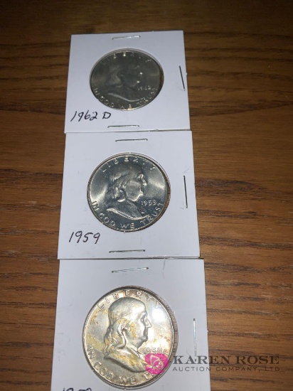 3 Benjamin Franklin Half dollars