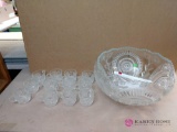 Glass punch bowl with 12 cups