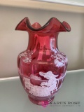 Fenton cranberry vase signed with box