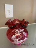 Cranberry Fenton Vase hand painted signed