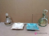 2 vintage decanters and 2 vintage ashtrays