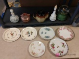 Decorative lot including snow globe and plates