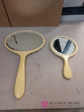 2 vintage plastic vanity hand-held mirrors
