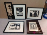 Five approximately 12 by 9 framed pictures