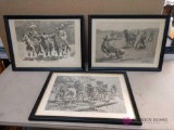 3 vintage 17 x 13 framed pictures from the 1800s
