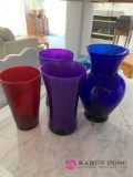 Four large colored vases