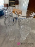 Four clear glass crystal vases