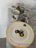 John Deere plates and coffee mugs
