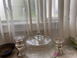 Crystal cake plate and two candleholders