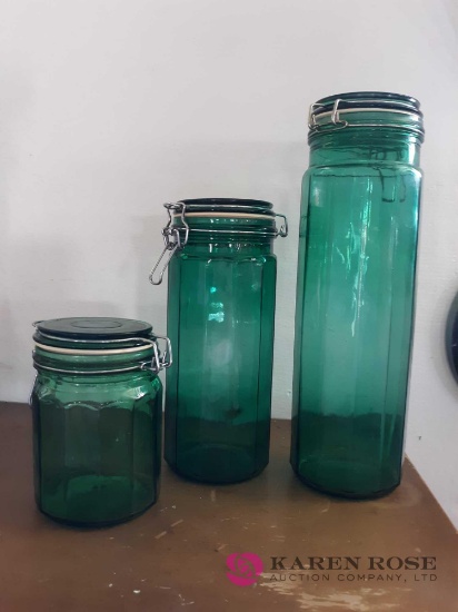 Green glass canister set
