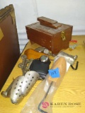 Vintage shoe shine kit and shoe stretchers