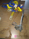 Safety harness chain fall hoist and chain binder