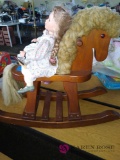 Mini wooden rocker horse and porcelain doll