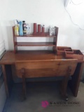 Oak desk and rolling bench