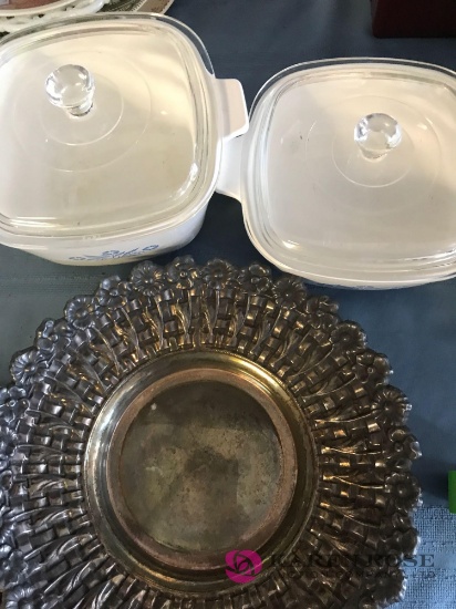 2-Corningware bowls w/Lids and Silverplated 11? bowl