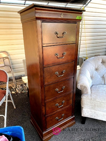 Nice dark wood seven drawer thin dresser And nightstand