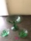 Green glass dish and candle stick holders