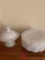 White milk glass plates and matching candy dish