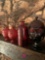 Decorative red glass containers with lids