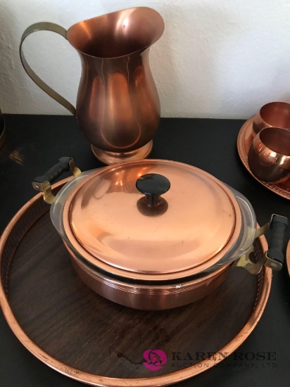 3- Copper Clad pieces pitcher, tray and bowl