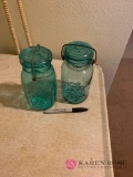Vintage blue glass jars with glass lids