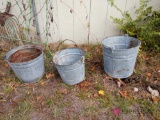 3 galvanized buckets