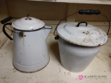 Enamelware kettle and lidded pot