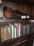 violin vintage doorknobs and books