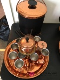 Copper Clan ice bucket ,tray glasses