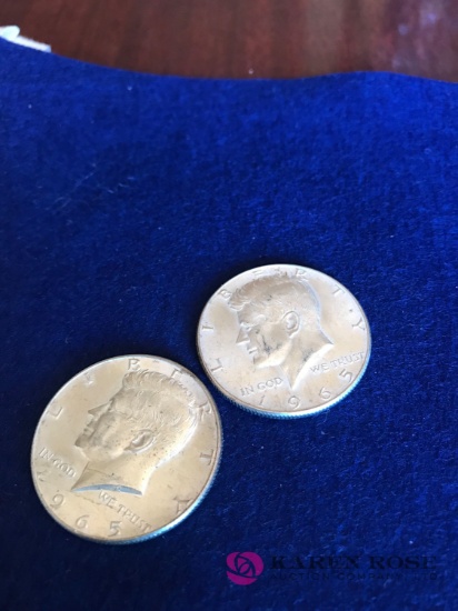 2- 1965 Kennedy Halves 40 percent silver