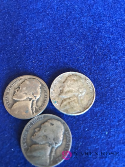 3- Jefferson nickels 2 are silver