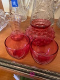 D-1 Pink/red glass vases and cups