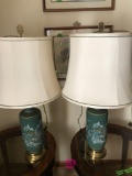 F1 Pair of orential Lamps signed