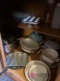 Kitchen cabinet of baking dishes and miscellaneous