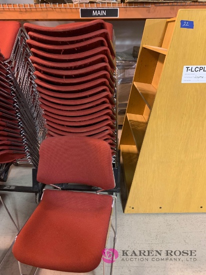 22 red stackable chairs with rolling cart