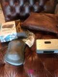 Alarm clock and Homedics cordless shiatsu massage pillow