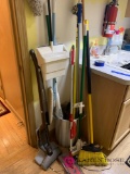 Back entryway Mops brooms and miscellaneous