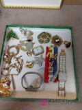 Costume jewelry lot including watches