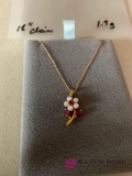 14 k Ruby and pearl flower necklace