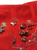 Lot of assorted sterling rings- necklaces- bracelets and pin