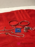 Sterling silver lot of bracelets- necklace- ring and tie clips
