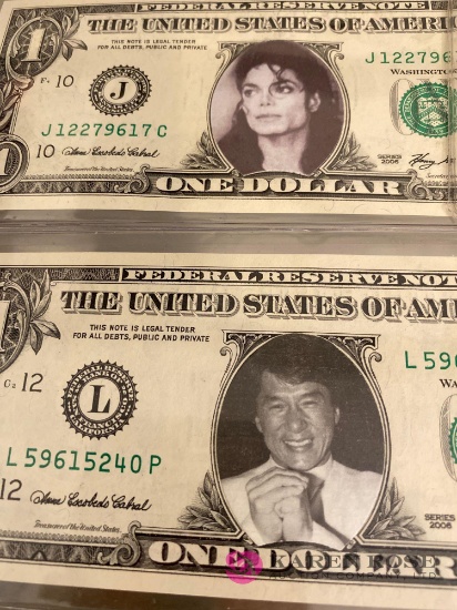 Lot of seven celebrity dollar bills