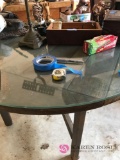 Glass round table with 5-chairs one chair needs repaired