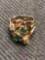 14kt gold NAT. Emeralds & diamonds ring